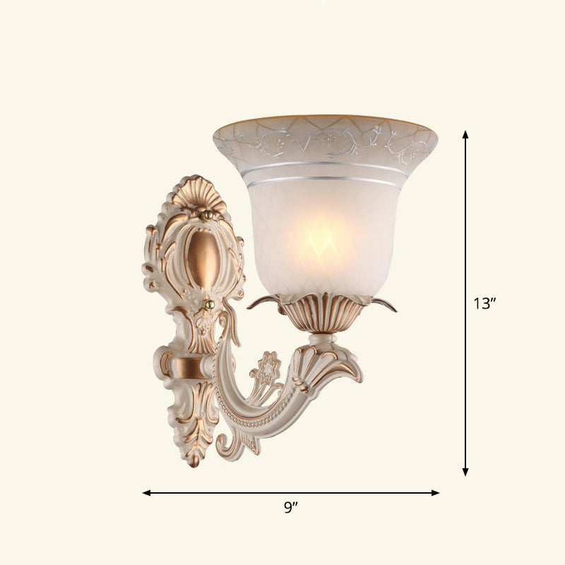 Frosted Glass Shaded Wall Lamp Country Style Hallway Wall Sconce Lighting Fixture 1.0 Beige Bell Clearhalo 'Wall Lamps & Sconces' 'Wall Lights' Lighting' 2405914