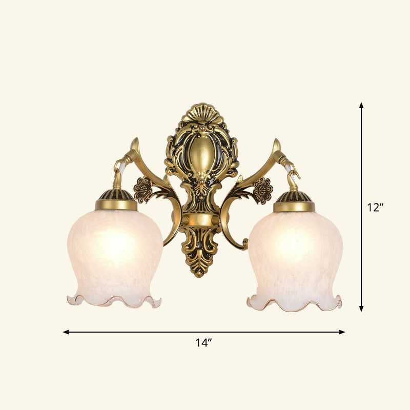 Frosted Glass Shaded Wall Lamp Country Style Hallway Wall Sconce Lighting Fixture 2.0 Bronze with Lace Clearhalo 'Wall Lamps & Sconces' 'Wall Lights' Lighting' 2405915