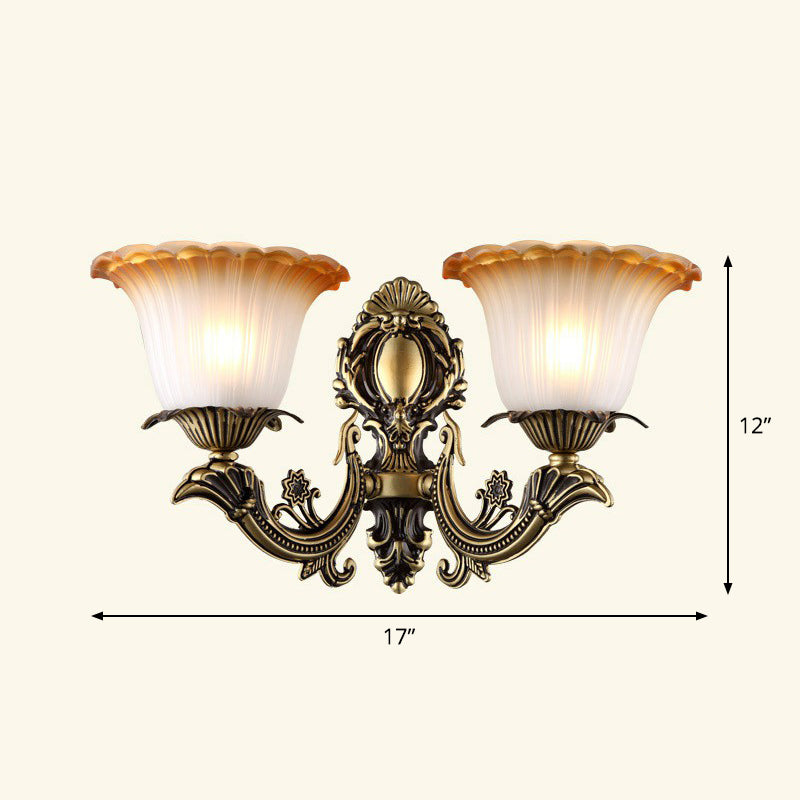 Frosted Glass Shaded Wall Lamp Country Style Hallway Wall Sconce Lighting Fixture 2.0 Bronze Bell Clearhalo 'Wall Lamps & Sconces' 'Wall Lights' Lighting' 2405916