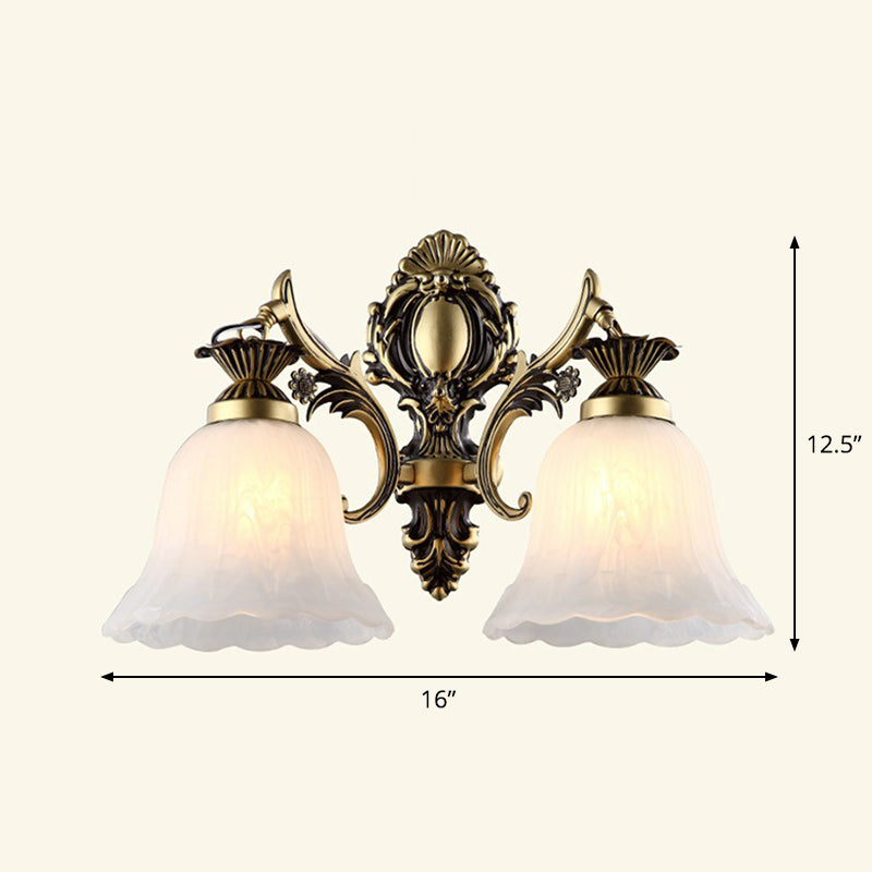 Frosted Glass Shaded Wall Lamp Country Style Hallway Wall Sconce Lighting Fixture 2.0 Bronze Saucer Clearhalo 'Wall Lamps & Sconces' 'Wall Lights' Lighting' 2405917