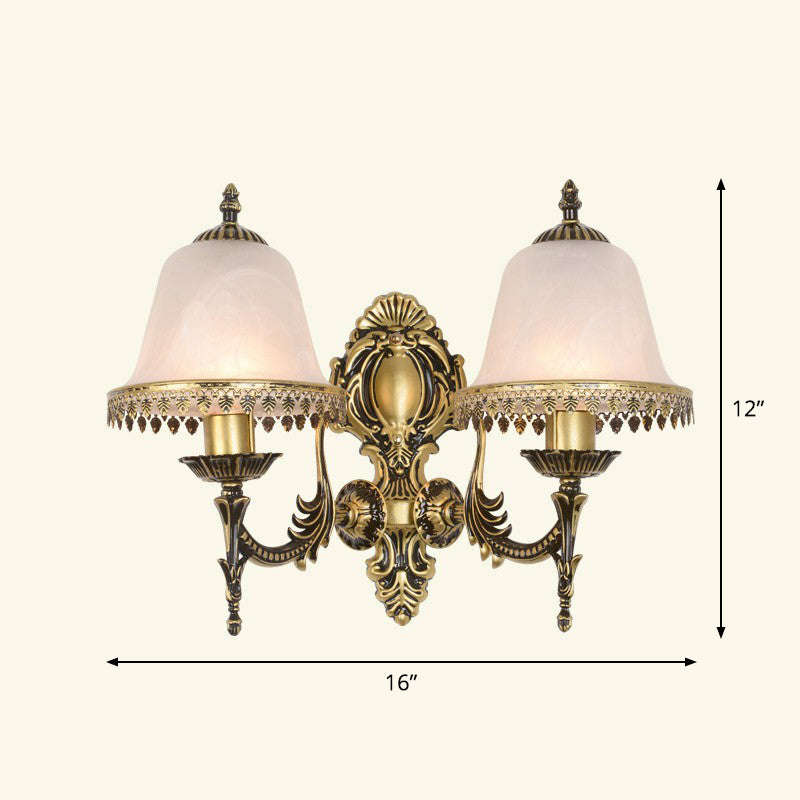 Frosted Glass Shaded Wall Lamp Country Style Hallway Wall Sconce Lighting Fixture 2.0 Bronze Tower Clearhalo 'Wall Lamps & Sconces' 'Wall Lights' Lighting' 2405918