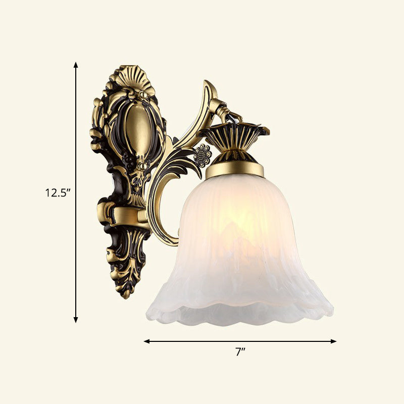 Frosted Glass Shaded Wall Lamp Country Style Hallway Wall Sconce Lighting Fixture 1.0 Bronze Saucer Clearhalo 'Wall Lamps & Sconces' 'Wall Lights' Lighting' 2405919