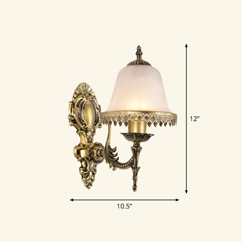 Frosted Glass Shaded Wall Lamp Country Style Hallway Wall Sconce Lighting Fixture 1.0 Bronze Tower Clearhalo 'Wall Lamps & Sconces' 'Wall Lights' Lighting' 2405920