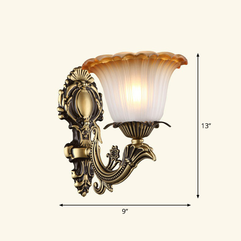 Frosted Glass Shaded Wall Lamp Country Style Hallway Wall Sconce Lighting Fixture 1.0 Bronze Bell Clearhalo 'Wall Lamps & Sconces' 'Wall Lights' Lighting' 2405921