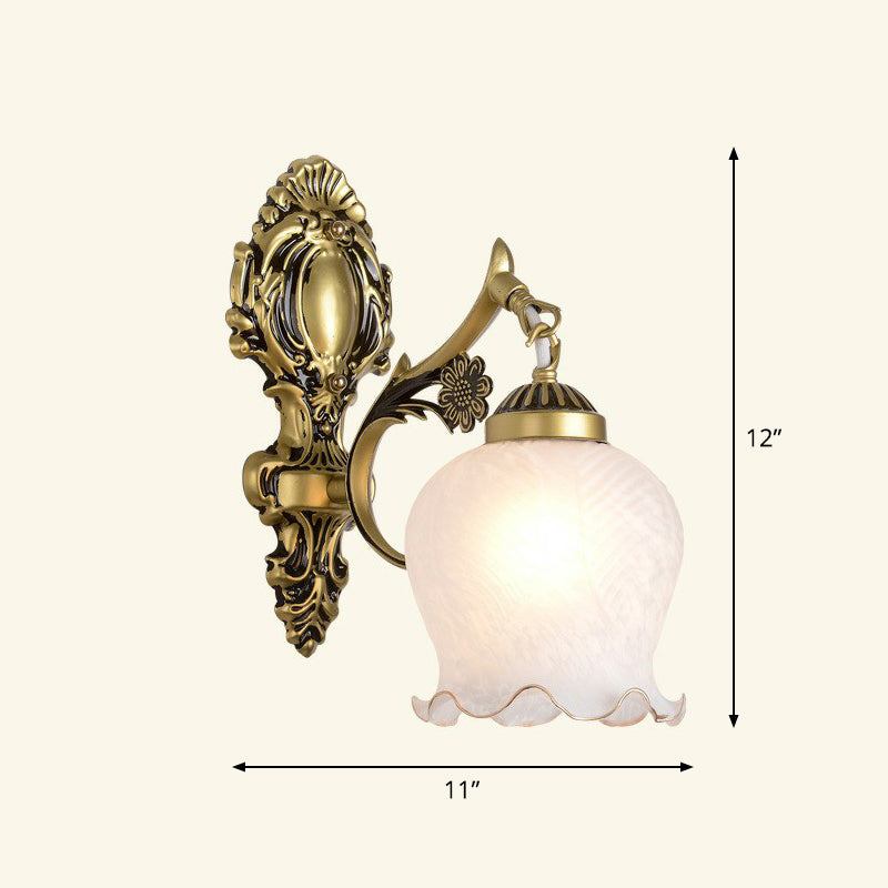 Frosted Glass Shaded Wall Lamp Country Style Hallway Wall Sconce Lighting Fixture 1.0 Bronze with Lace Clearhalo 'Wall Lamps & Sconces' 'Wall Lights' Lighting' 2405922