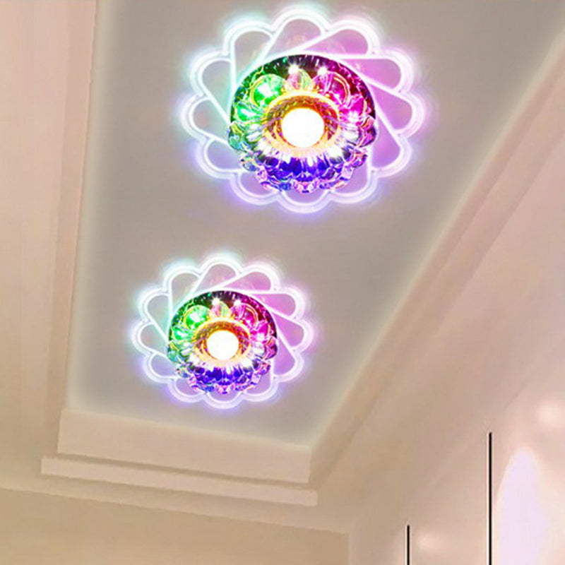 Clear Flower Flush Mount Ceiling Fixture Contemporary Crystal LED Flush Light for Hallway Clearhalo 'Ceiling Lights' 'Close To Ceiling Lights' 'Close to ceiling' 'Flush mount' Lighting' 2406048