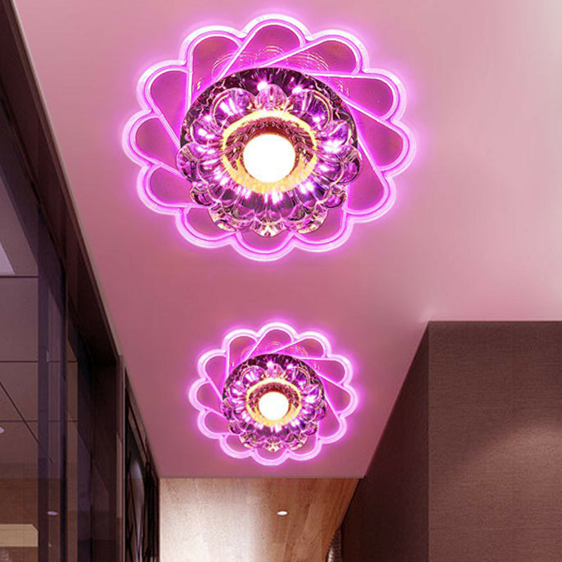 Clear Flower Flush Mount Ceiling Fixture Contemporary Crystal LED Flush Light for Hallway Clear Pink Clearhalo 'Ceiling Lights' 'Close To Ceiling Lights' 'Close to ceiling' 'Flush mount' Lighting' 2406049