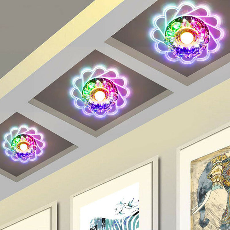 Clear Flower Flush Mount Ceiling Fixture Contemporary Crystal LED Flush Light for Hallway Clearhalo 'Ceiling Lights' 'Close To Ceiling Lights' 'Close to ceiling' 'Flush mount' Lighting' 2406051