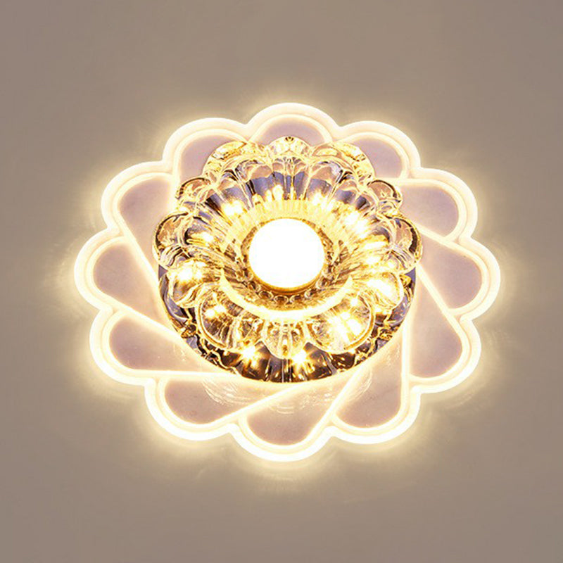 Clear Flower Flush Mount Ceiling Fixture Contemporary Crystal LED Flush Light for Hallway Clear Warm Clearhalo 'Ceiling Lights' 'Close To Ceiling Lights' 'Close to ceiling' 'Flush mount' Lighting' 2406052