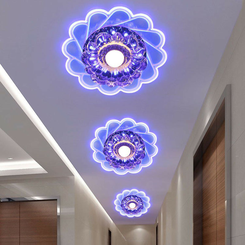 Clear Flower Flush Mount Ceiling Fixture Contemporary Crystal LED Flush Light for Hallway Clear Blue Clearhalo 'Ceiling Lights' 'Close To Ceiling Lights' 'Close to ceiling' 'Flush mount' Lighting' 2406053