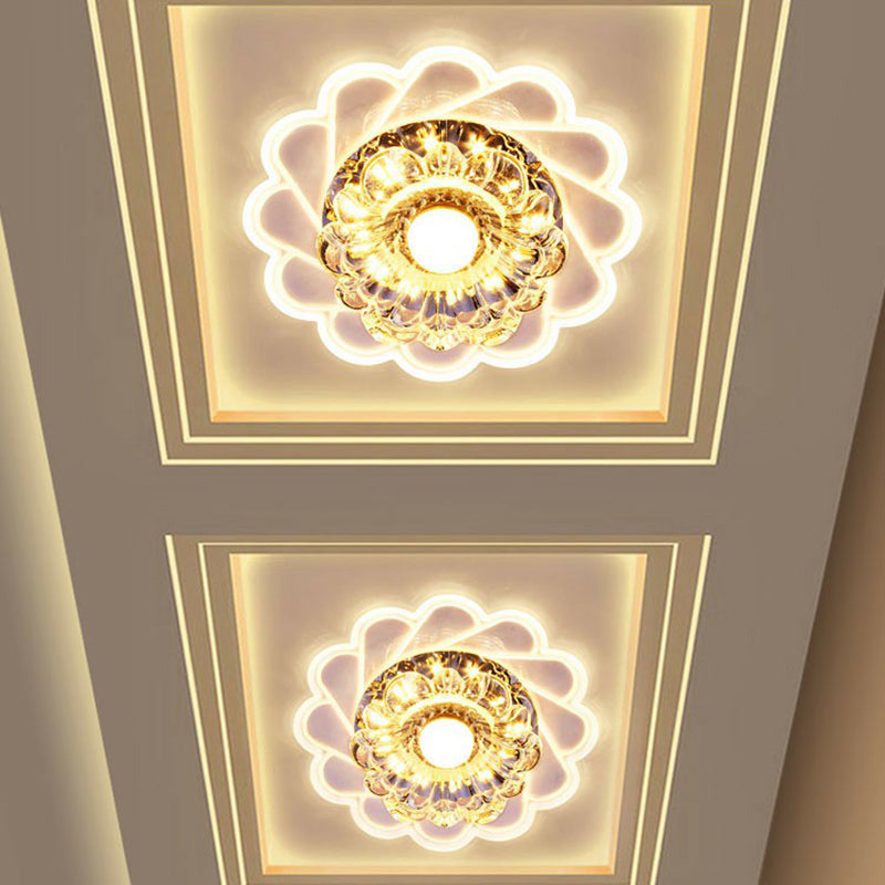 Clear Flower Flush Mount Ceiling Fixture Contemporary Crystal LED Flush Light for Hallway Clearhalo 'Ceiling Lights' 'Close To Ceiling Lights' 'Close to ceiling' 'Flush mount' Lighting' 2406054