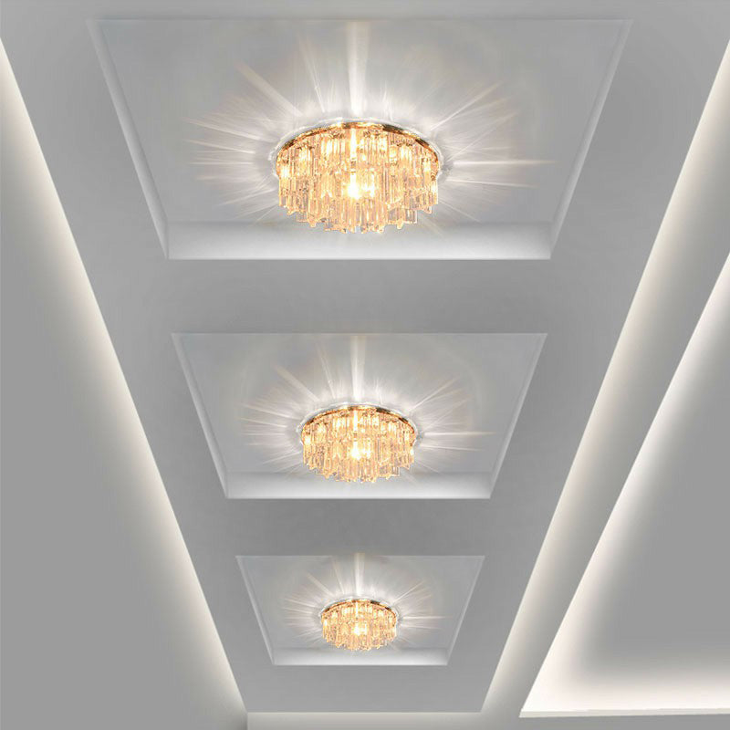 Round Crystal Prism Flushmount Lighting Simplicity Clear LED Ceiling Flush Light for Corridor Clearhalo 'Ceiling Lights' 'Close To Ceiling Lights' 'Close to ceiling' 'Flush mount' Lighting' 2406057