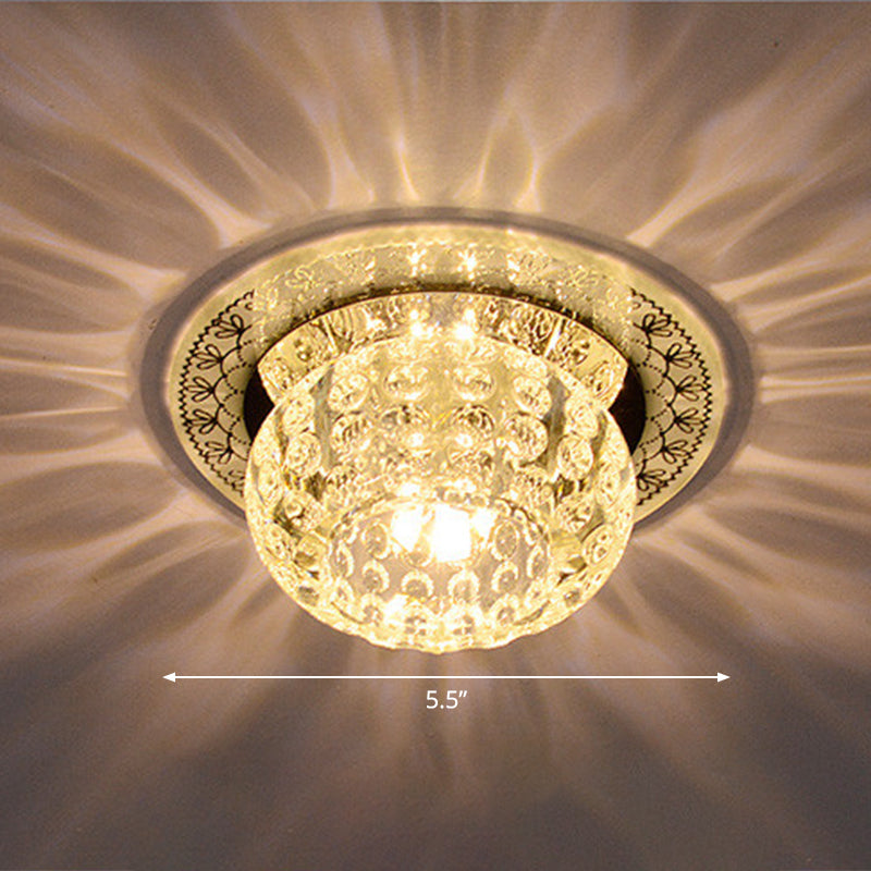 Dimpled Clear Crystal Ceiling Light Modernist LED Flush-Mount Light Fixture for Aisle Clear Warm Round Clearhalo 'Ceiling Lights' 'Close To Ceiling Lights' 'Close to ceiling' 'Flush mount' Lighting' 2406062