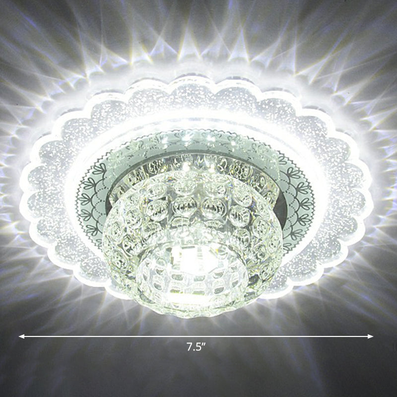 Dimpled Clear Crystal Ceiling Light Modernist LED Flush-Mount Light Fixture for Aisle Clear White Flower Clearhalo 'Ceiling Lights' 'Close To Ceiling Lights' 'Close to ceiling' 'Flush mount' Lighting' 2406063