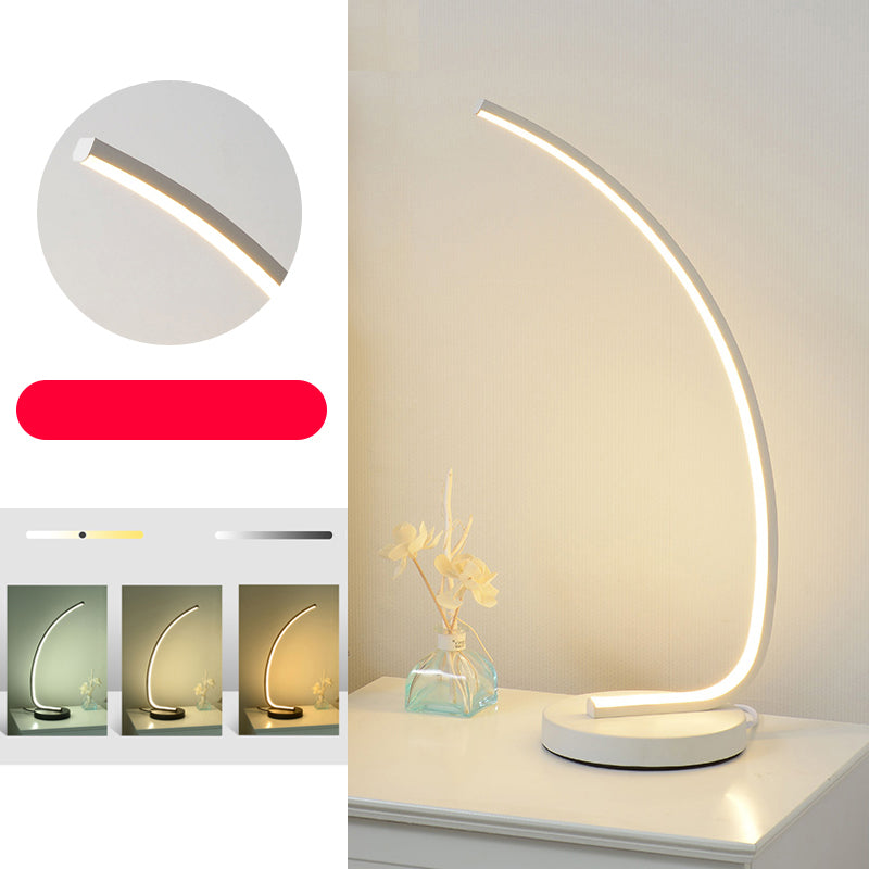 Curve LED Nightstand Light Simplicity Metal Bedside Table Lighting with Round Base White 3 Color Clearhalo 'Lamps' 'Table Lamps' Lighting' 2406190