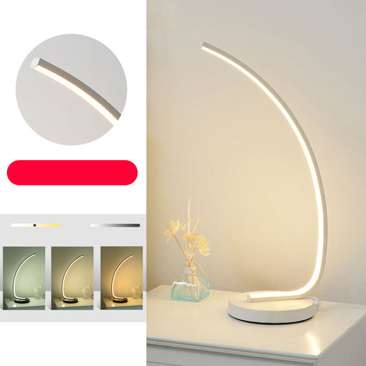 Curve LED Nightstand Light Simplicity Metal Bedside Table Lighting with Round Base White 3 Color Clearhalo 'Lamps' 'Table Lamps' Lighting' 2406190
