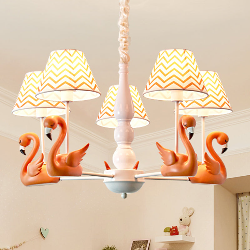 Modern Zig Zag Hanging Lamp with Swan Fabric 5 Lights Pendant Light Fixture for Living Room Clearhalo 'Ceiling Lights' 'Chandeliers' Lighting' options 240622