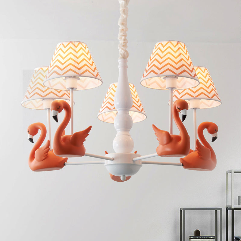 Modern Zig Zag Hanging Lamp with Swan Fabric 5 Lights Pendant Light Fixture for Living Room Orange Clearhalo 'Ceiling Lights' 'Chandeliers' Lighting' options 240623_e212db67-ff65-4933-8646-2a10cd614ac2