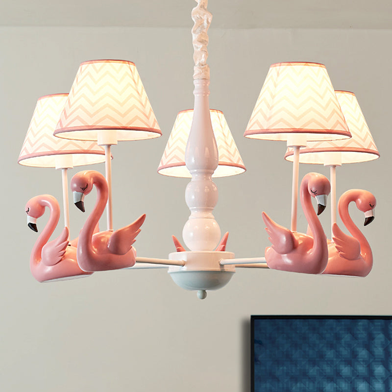 Modern Zig Zag Hanging Lamp with Swan Fabric 5 Lights Pendant Light Fixture for Living Room Clearhalo 'Ceiling Lights' 'Chandeliers' Lighting' options 240627
