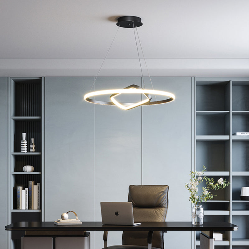 Round and Square Chandelier Nordic Aluminum LED Hanging Pendant Light for Dining Room Clearhalo 'Ceiling Lights' 'Chandeliers' 'Modern Chandeliers' 'Modern' Lighting' 2406271