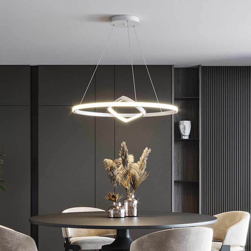 Round and Square Chandelier Nordic Aluminum LED Hanging Pendant Light for Dining Room Clearhalo 'Ceiling Lights' 'Chandeliers' 'Modern Chandeliers' 'Modern' Lighting' 2406273