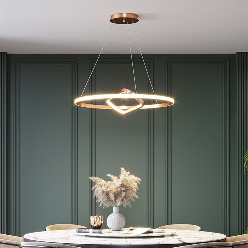 Round and Square Chandelier Nordic Aluminum LED Hanging Pendant Light for Dining Room Clearhalo 'Ceiling Lights' 'Chandeliers' 'Modern Chandeliers' 'Modern' Lighting' 2406276