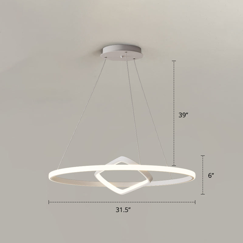 Round and Square Chandelier Nordic Aluminum LED Hanging Pendant Light for Dining Room White 31.5" Remote Control Stepless Dimming Clearhalo 'Ceiling Lights' 'Chandeliers' 'Modern Chandeliers' 'Modern' Lighting' 2406279