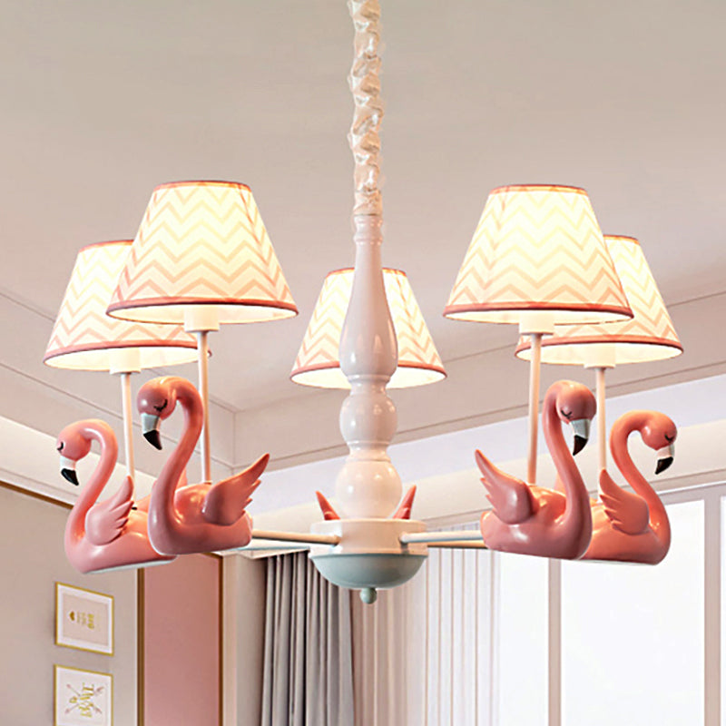 Modern Zig Zag Hanging Lamp with Swan Fabric 5 Lights Pendant Light Fixture for Living Room Clearhalo 'Ceiling Lights' 'Chandeliers' Lighting' options 240628