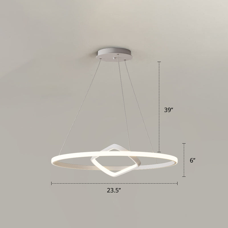 Round and Square Chandelier Nordic Aluminum LED Hanging Pendant Light for Dining Room White 23.5" Remote Control Stepless Dimming Clearhalo 'Ceiling Lights' 'Chandeliers' 'Modern Chandeliers' 'Modern' Lighting' 2406281
