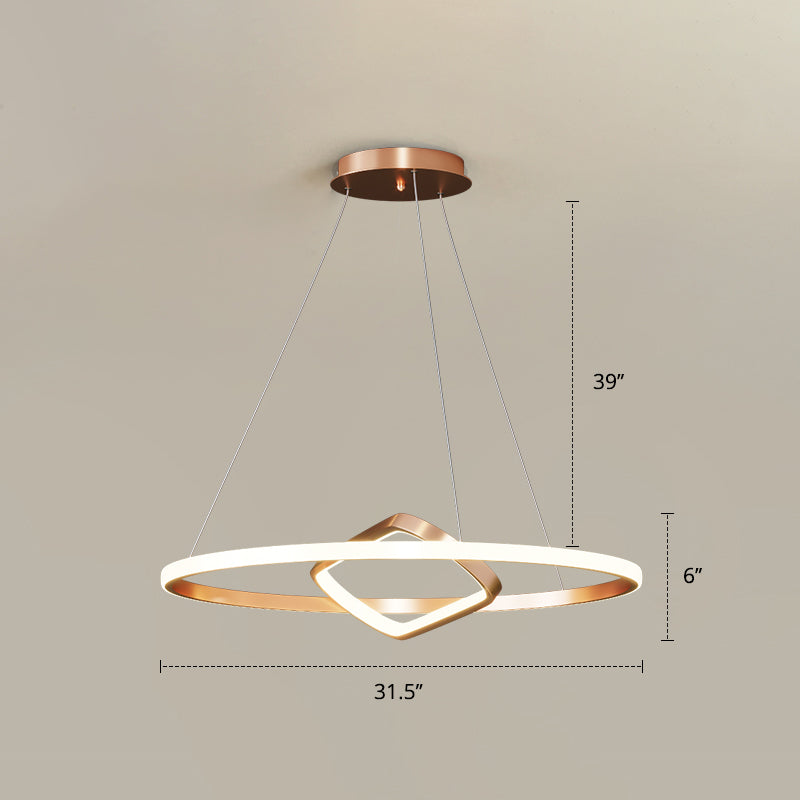 Round and Square Chandelier Nordic Aluminum LED Hanging Pendant Light for Dining Room Gold 31.5" Warm Clearhalo 'Ceiling Lights' 'Chandeliers' 'Modern Chandeliers' 'Modern' Lighting' 2406284
