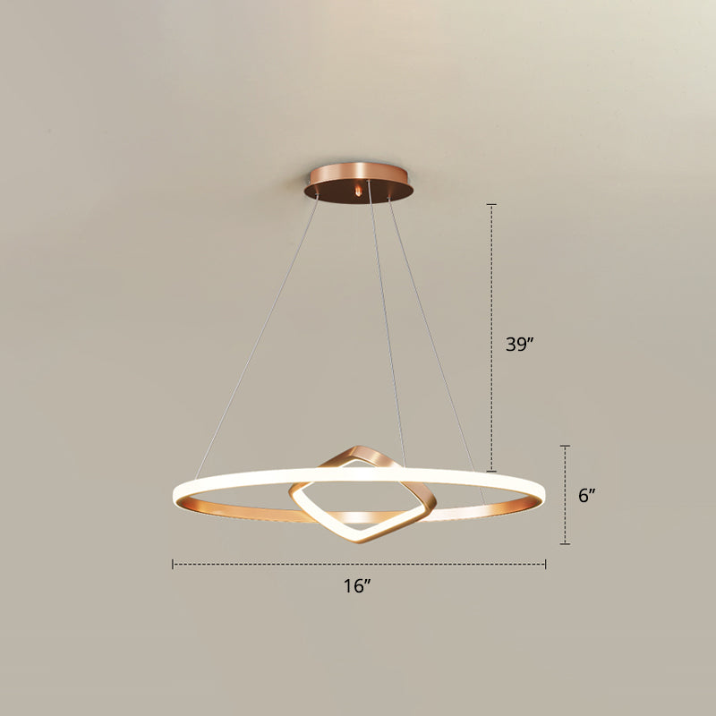 Round and Square Chandelier Nordic Aluminum LED Hanging Pendant Light for Dining Room Gold 16" Warm Clearhalo 'Ceiling Lights' 'Chandeliers' 'Modern Chandeliers' 'Modern' Lighting' 2406288