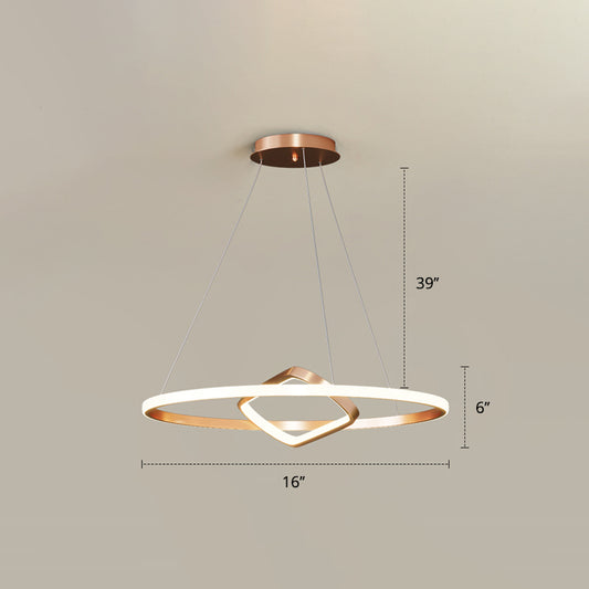 Round and Square Chandelier Nordic Aluminum LED Hanging Pendant Light for Dining Room Gold 16" Warm Clearhalo 'Ceiling Lights' 'Chandeliers' 'Modern Chandeliers' 'Modern' Lighting' 2406288