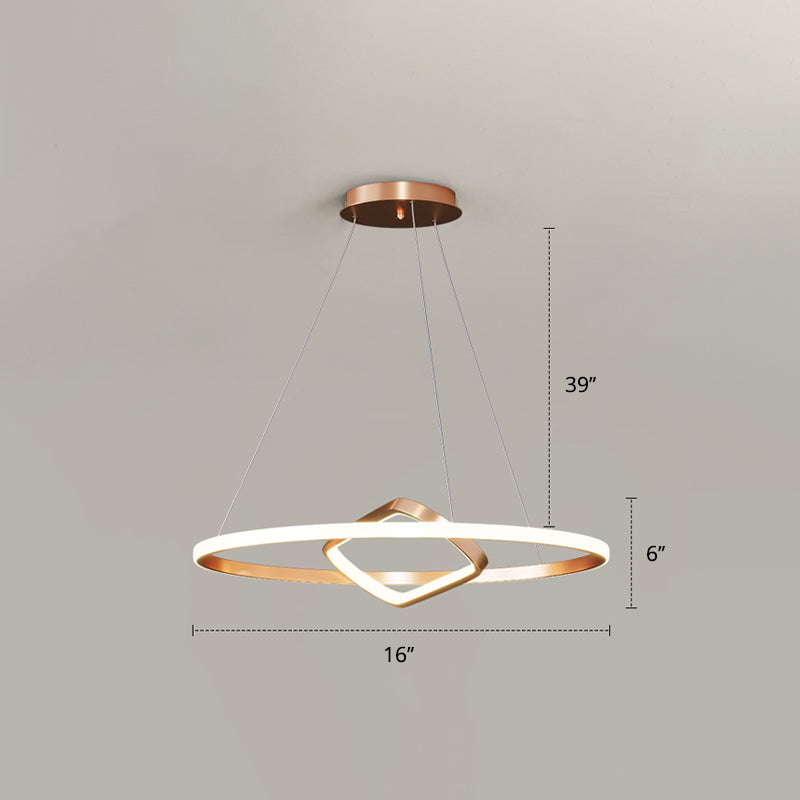 Round and Square Chandelier Nordic Aluminum LED Hanging Pendant Light for Dining Room Gold 16" Remote Control Stepless Dimming Clearhalo 'Ceiling Lights' 'Chandeliers' 'Modern Chandeliers' 'Modern' Lighting' 2406289