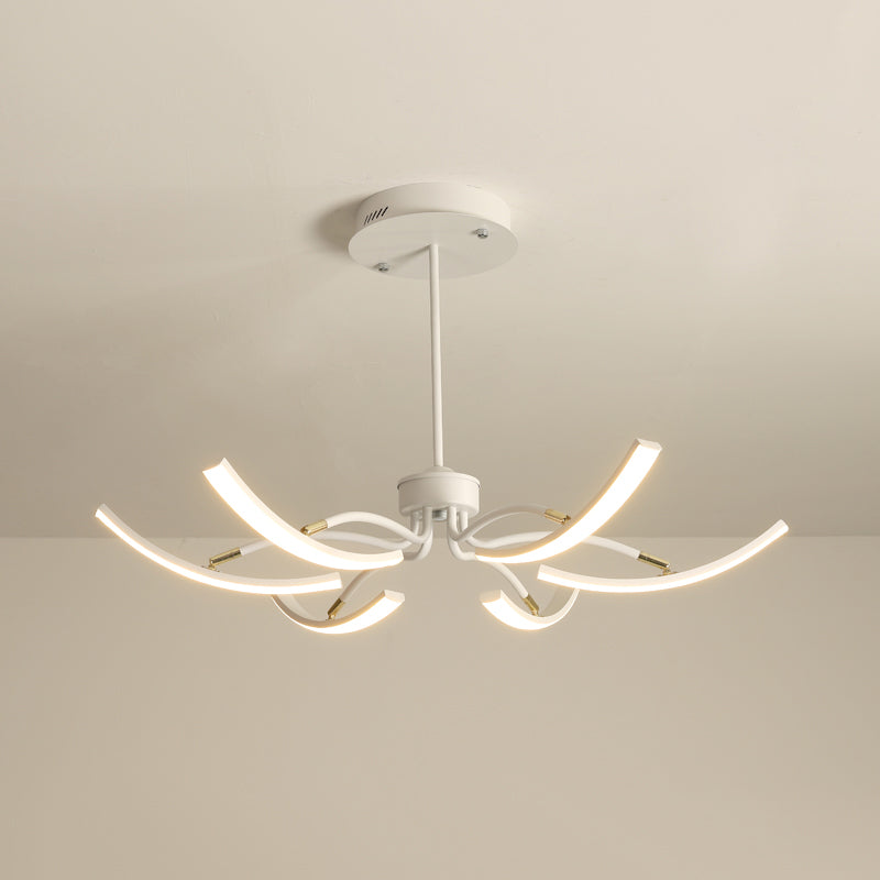 White Floral Chandelier Light Minimalistic Metal LED Ceiling Suspension Lamp for Living Room 6 White Remote Control Stepless Dimming Clearhalo 'Ceiling Lights' 'Chandeliers' 'Modern Chandeliers' 'Modern' Lighting' 2406291