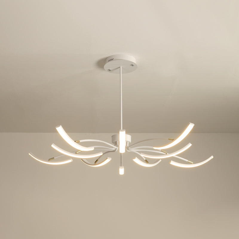 White Floral Chandelier Light Minimalistic Metal LED Ceiling Suspension Lamp for Living Room 10 White Remote Control Stepless Dimming Clearhalo 'Ceiling Lights' 'Chandeliers' 'Modern Chandeliers' 'Modern' Lighting' 2406296