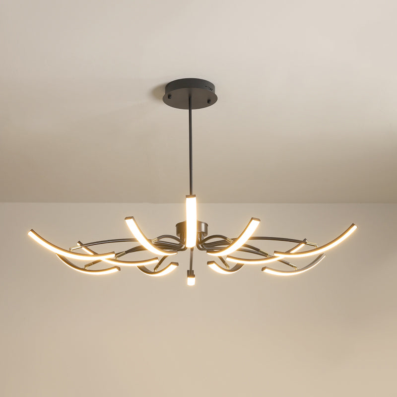 White Floral Chandelier Light Minimalistic Metal LED Ceiling Suspension Lamp for Living Room 12 White Remote Control Stepless Dimming Clearhalo 'Ceiling Lights' 'Chandeliers' 'Modern Chandeliers' 'Modern' Lighting' 2406305