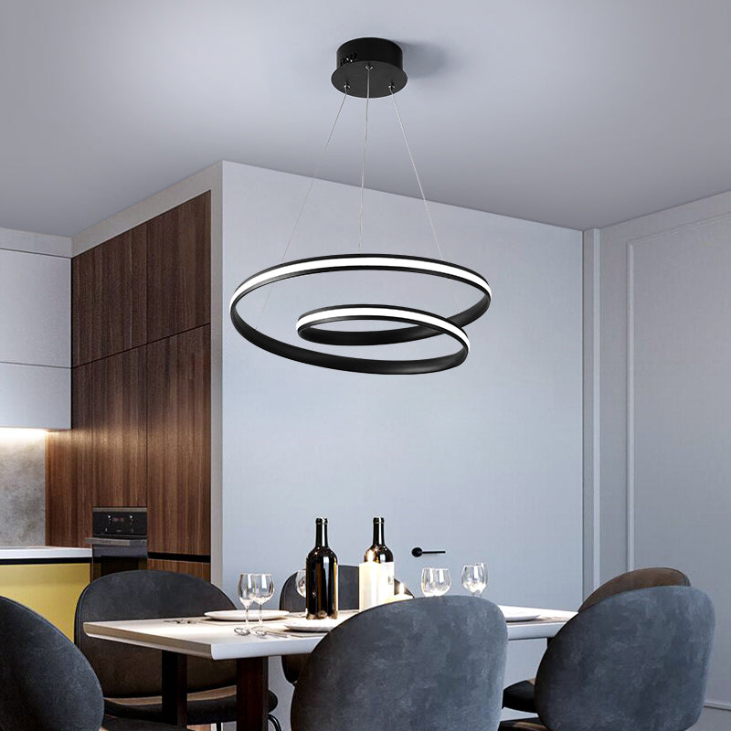 Acrylic Swirl Suspension Lighting Art Deco LED Chandelier Light Fixture for Restaurant Black White Clearhalo 'Ceiling Lights' 'Chandeliers' 'Modern Chandeliers' 'Modern' Lighting' 2406310
