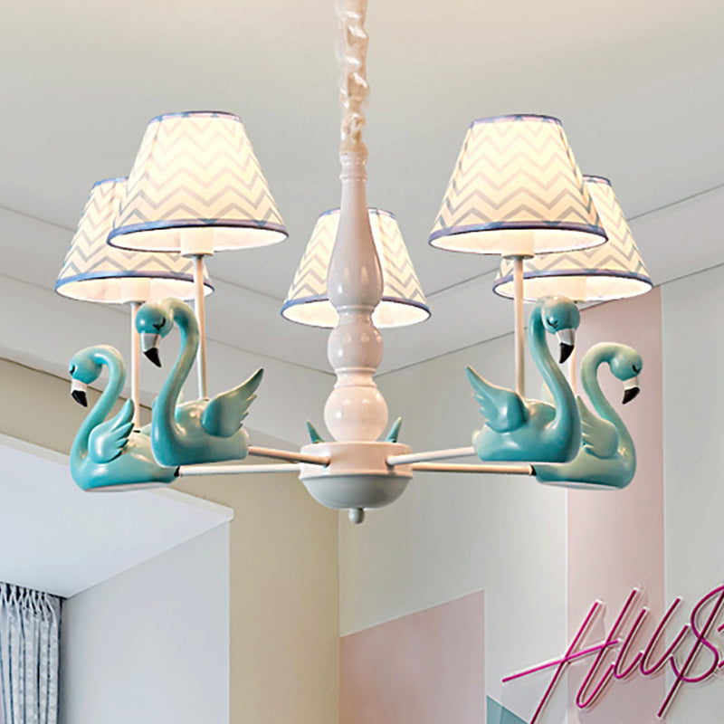 Modern Zig Zag Hanging Lamp with Swan Fabric 5 Lights Pendant Light Fixture for Living Room Blue Clearhalo 'Ceiling Lights' 'Chandeliers' Lighting' options 240631_32ea9b82-bc44-4bef-8754-1ed05e8b3416