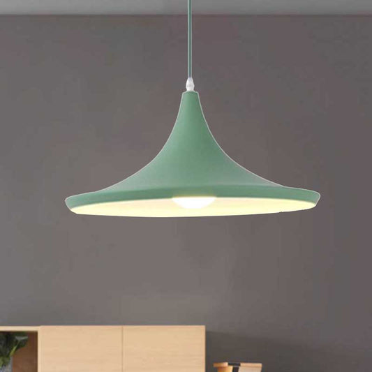 Cone Hanging Pendant Light in Macaron Style Metal 1/3 Light Pink/Yellow/Blue Hanging Light with Linear/Round Canopy Green Round Clearhalo 'Ceiling Lights' 'Modern Pendants' 'Modern' 'Pendant Lights' 'Pendants' Lighting' 240663