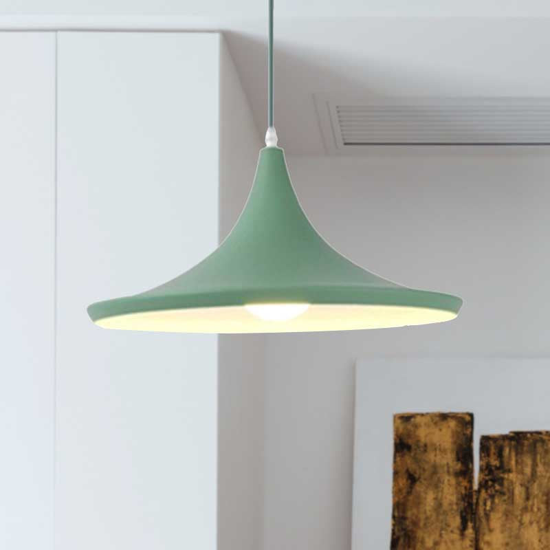 Cone Hanging Pendant Light in Macaron Style Metal 1/3 Light Pink/Yellow/Blue Hanging Light with Linear/Round Canopy Clearhalo 'Ceiling Lights' 'Modern Pendants' 'Modern' 'Pendant Lights' 'Pendants' Lighting' 240664