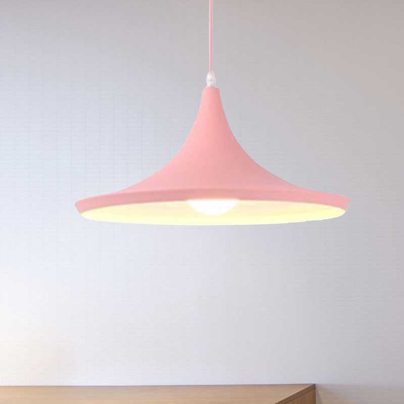 Cone Hanging Pendant Light in Macaron Style Metal 1/3 Light Pink/Yellow/Blue Hanging Light with Linear/Round Canopy Clearhalo 'Ceiling Lights' 'Modern Pendants' 'Modern' 'Pendant Lights' 'Pendants' Lighting' 240666