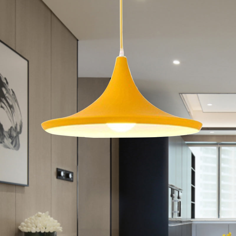 Cone Hanging Pendant Light in Macaron Style Metal 1/3 Light Pink/Yellow/Blue Hanging Light with Linear/Round Canopy Clearhalo 'Ceiling Lights' 'Modern Pendants' 'Modern' 'Pendant Lights' 'Pendants' Lighting' 240668