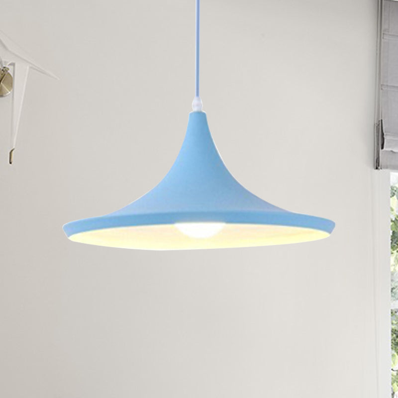 Cone Hanging Pendant Light in Macaron Style Metal 1/3 Light Pink/Yellow/Blue Hanging Light with Linear/Round Canopy Clearhalo 'Ceiling Lights' 'Modern Pendants' 'Modern' 'Pendant Lights' 'Pendants' Lighting' 240670