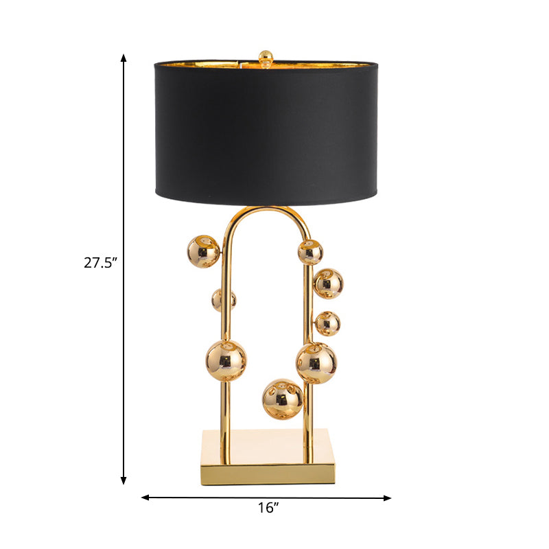 Sphere Task Light Traditional Metal 1 Bulb Gold Reading Lamp with White/Black Drum Fabric Shade Clearhalo 'Lamps' 'Table Lamps' Lighting' 240717