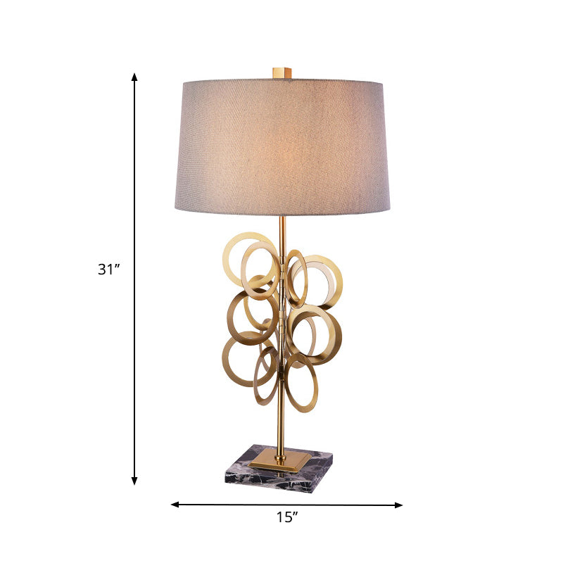 1 Bulb Round Study Lamp Tradition Metal Task Lighting in Brass with White Barrel Fabric Shade Clearhalo 'Lamps' 'Table Lamps' Lighting' 240757