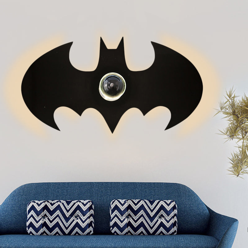 Metal Small Bat Wall Light 1 Head Modern Creative Sconce Light in Black for Boys Bedroom Black 14" Clearhalo 'Wall Lamps & Sconces' 'Wall Lights' Lighting' 240793