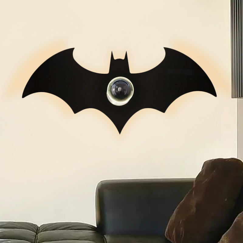 Metal Small Bat Wall Light 1 Head Modern Creative Sconce Light in Black for Boys Bedroom Black 15" Clearhalo 'Wall Lamps & Sconces' 'Wall Lights' Lighting' 240796