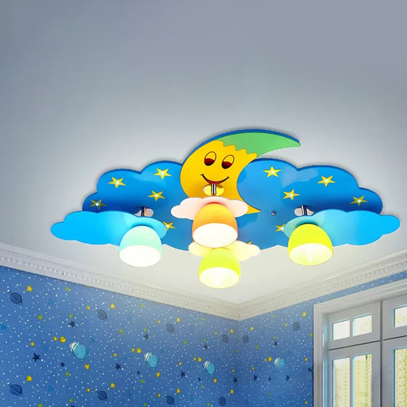 4 Lights Cloud Ceiling Mount Light Kids Wood Flush Light for Nursing Room Kindergarten Blue A Clearhalo 'Ceiling Lights' 'Close To Ceiling Lights' 'Close to ceiling' 'Flush mount' Lighting' 240798