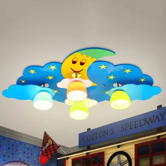 4 Lights Cloud Ceiling Mount Light Kids Wood Flush Light for Nursing Room Kindergarten Clearhalo 'Ceiling Lights' 'Close To Ceiling Lights' 'Close to ceiling' 'Flush mount' Lighting' 240799