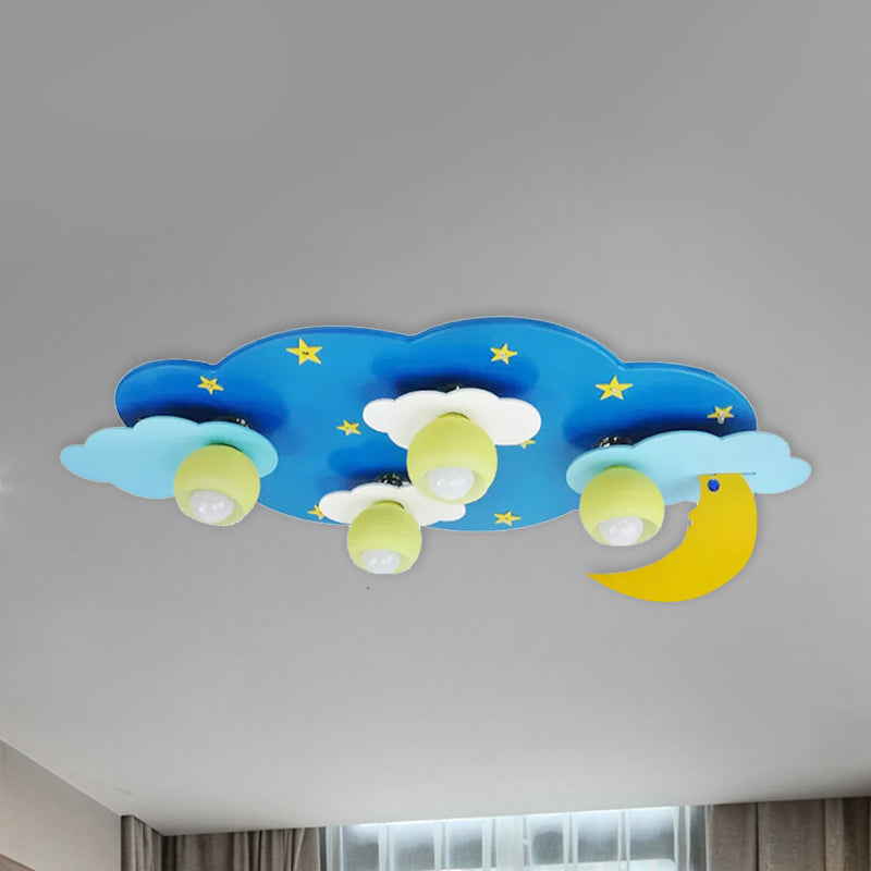 4 Lights Cloud Ceiling Mount Light Kids Wood Flush Light for Nursing Room Kindergarten Blue C Clearhalo 'Ceiling Lights' 'Close To Ceiling Lights' 'Close to ceiling' 'Flush mount' Lighting' 240800